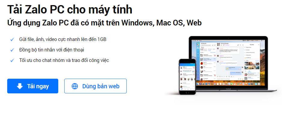 Nhấn nút Tải ngay để download Zalo PC về máy tính Windows của bạn
