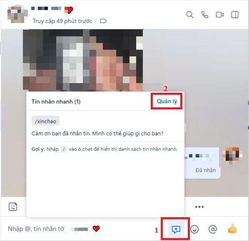 Gửi tin nhắn nhanh trong Zalo.